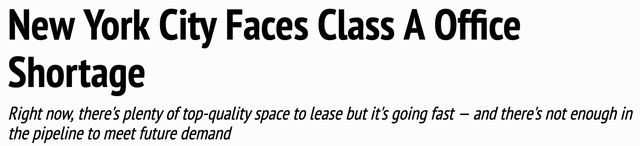 Class A office shortage NYC